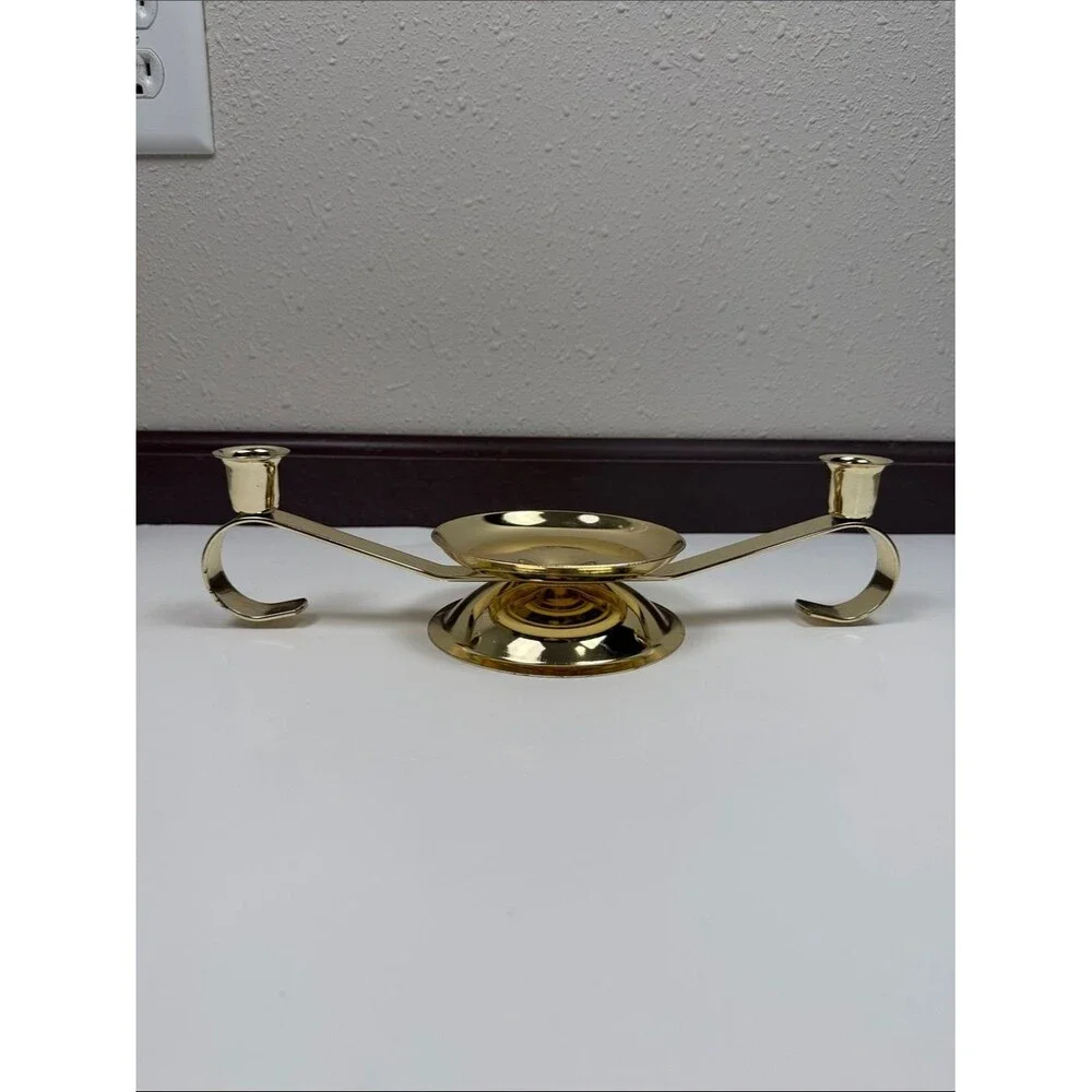 Vintage Metal Glow Brass 3 Arm Candle Holder Centerpiece USA Made Shabby Chic